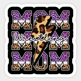 Wrestling mom purple leopard Sticker